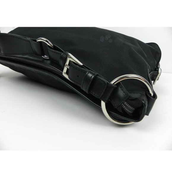 NWT Black Vinyl Tote Bag | Carry-On Black Bag with Silver Hardware - Picture 5 of 10